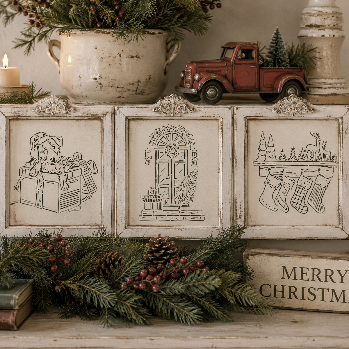 JRV Christmas Sketches 2 Stencil Set - Each is 9" x 9.4" Made in USA