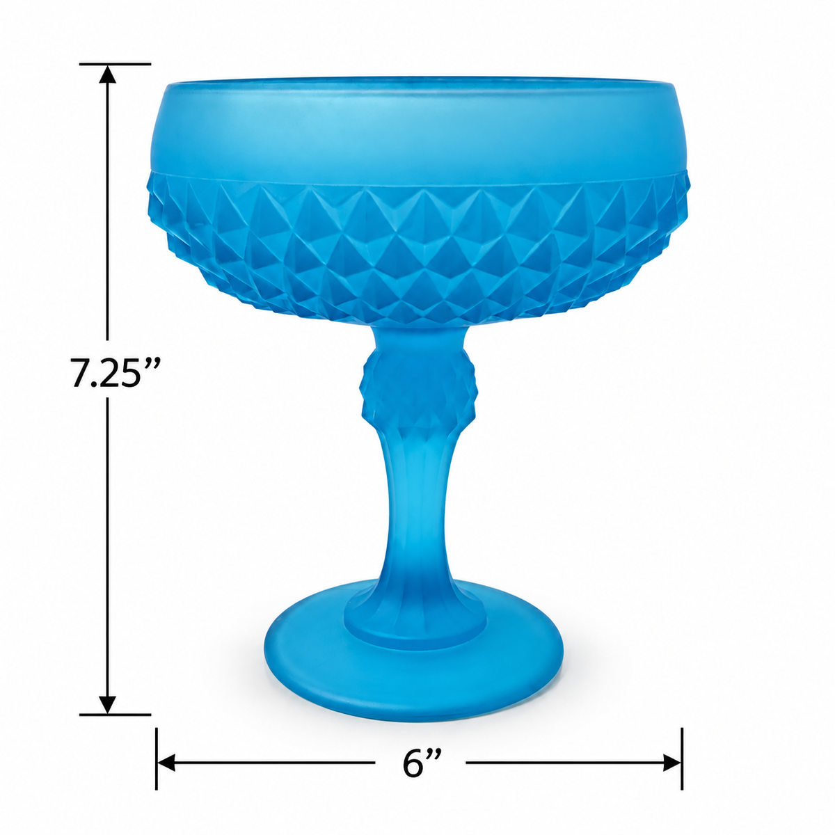 Vintage Indiana Glass Diamond Point Teal Satin Compote - Made in USA