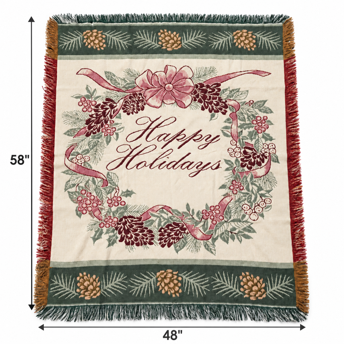 Vintage Holiday Jacquard Tapestry Throw Blanket – 58 x 48 Inch