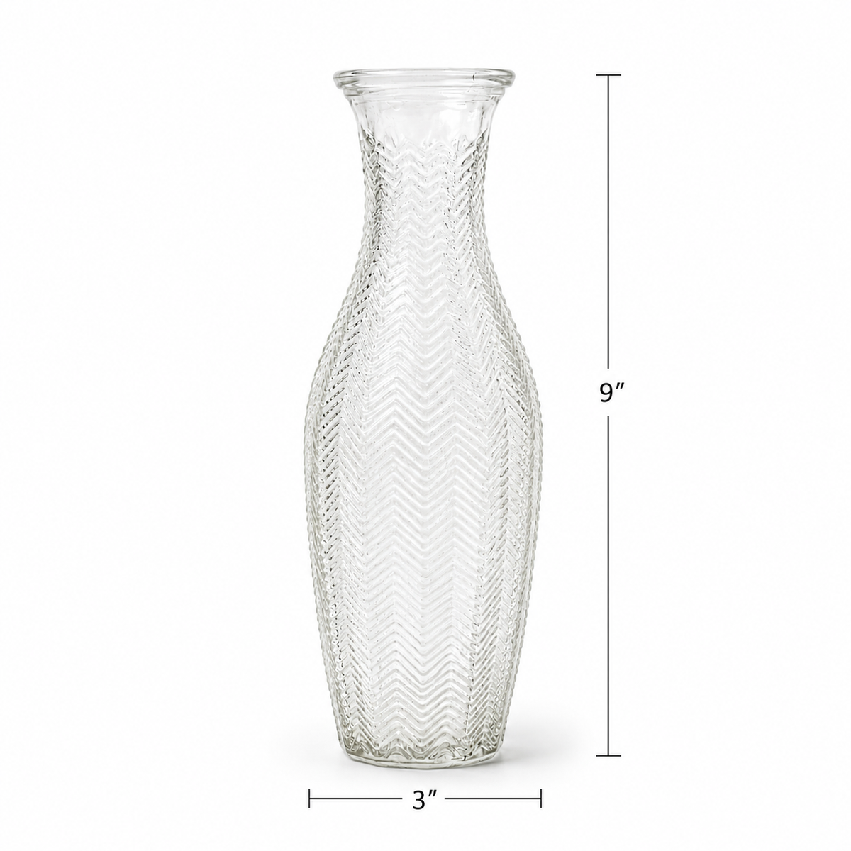Vintage Clear Glass Herringbone Vase - Elegant Texture Pattern