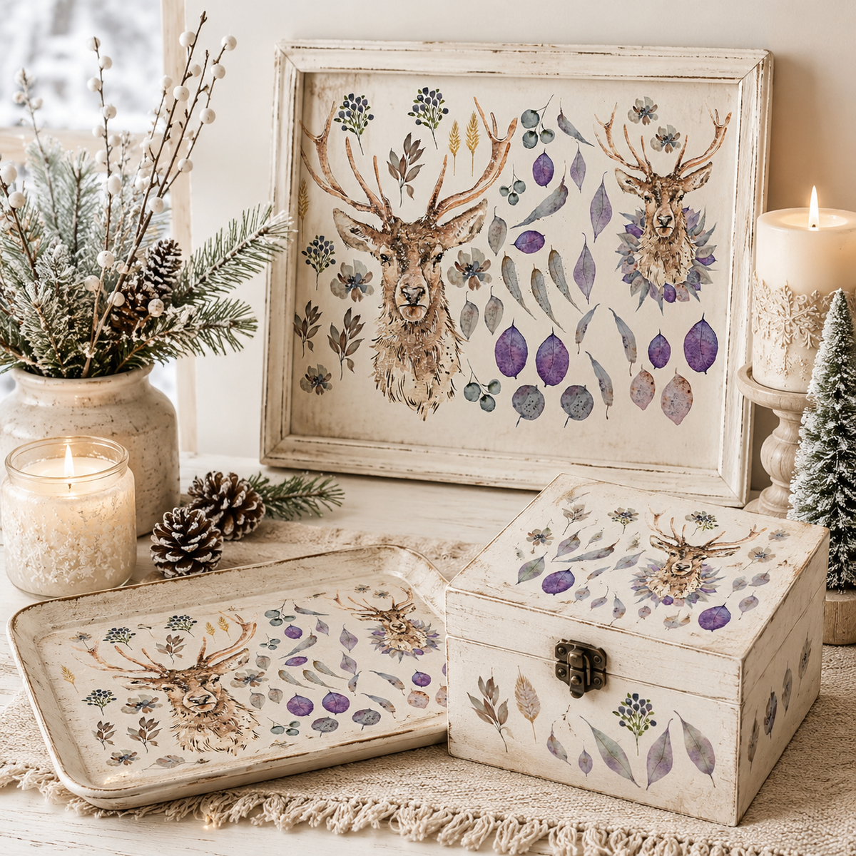 Roycycled Treasures Winter Stag Decoupage Tissue Paper - 20" x 30"