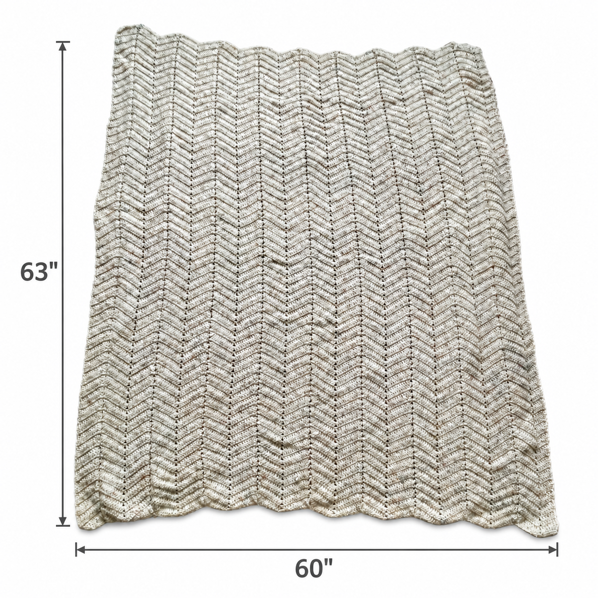 Vintage Handmade Chevron Crochet Throw Blanket – 63 x 60 Inch