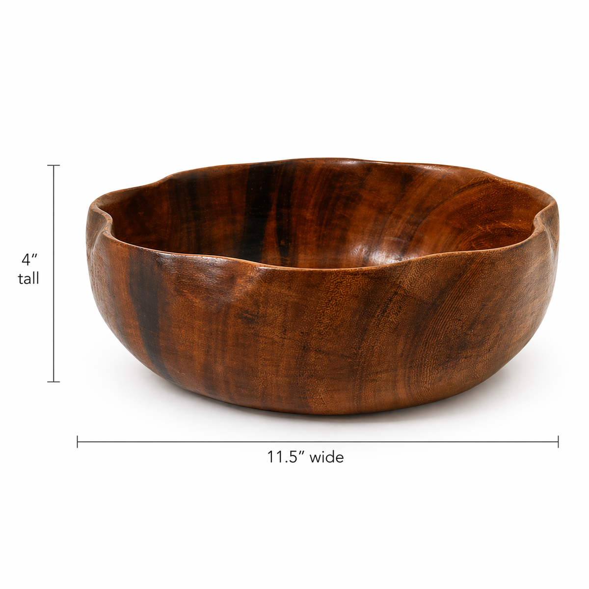 Vintage Solid Wood Bowl - 11.5 Inch Brown Farmhouse Tableware