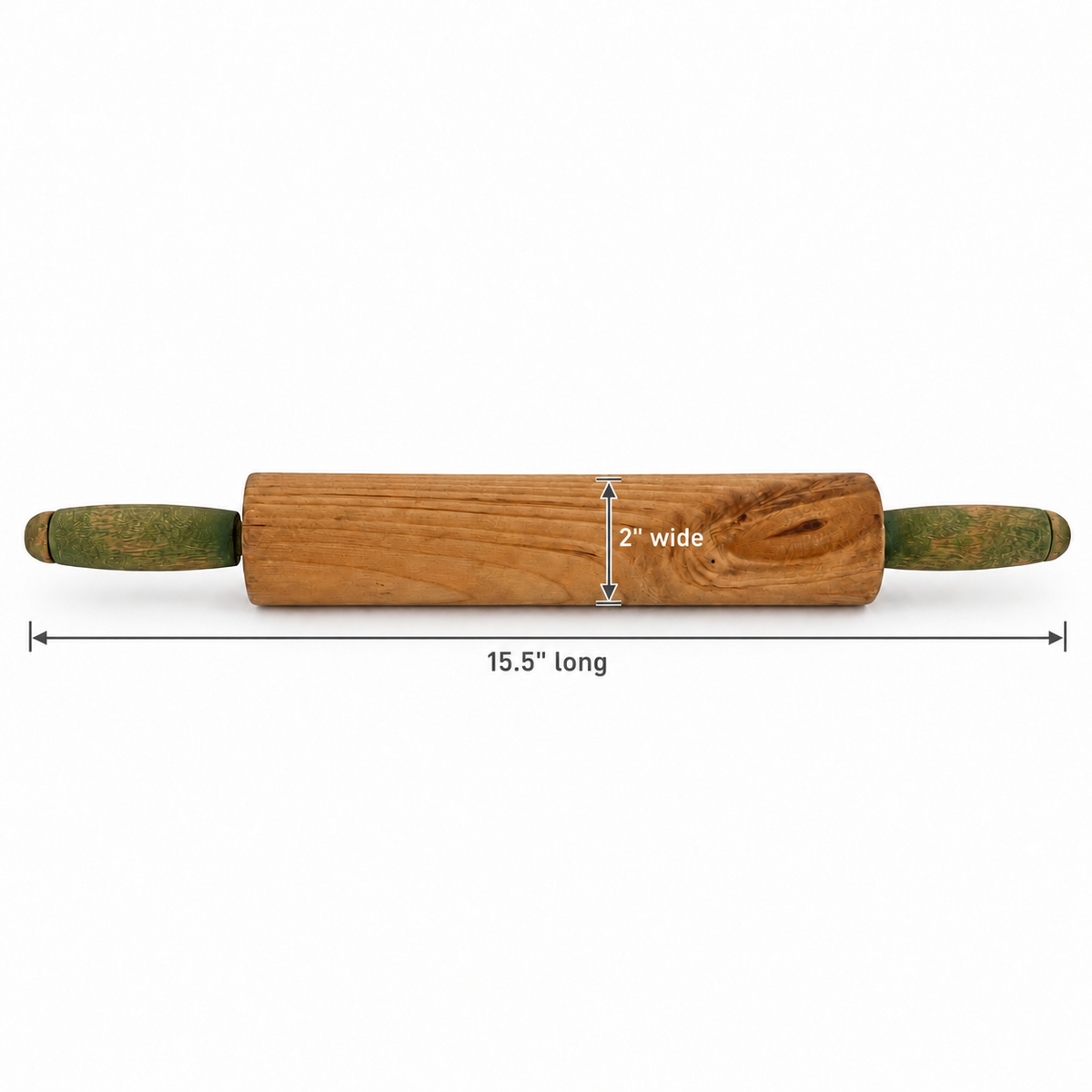 Vintage Solid Wood Rolling Pin with Green Handles - 15.5 Inches