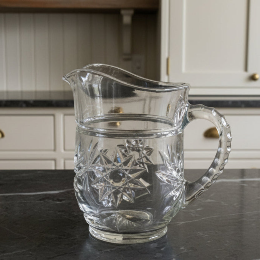 Vintage Anchor Hocking Star of David Pitcher - Prescut Glass 16oz USA