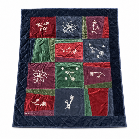 Vintage Applewood Cottage Velvet Patchwork Throw – 58 x 49 Inch
