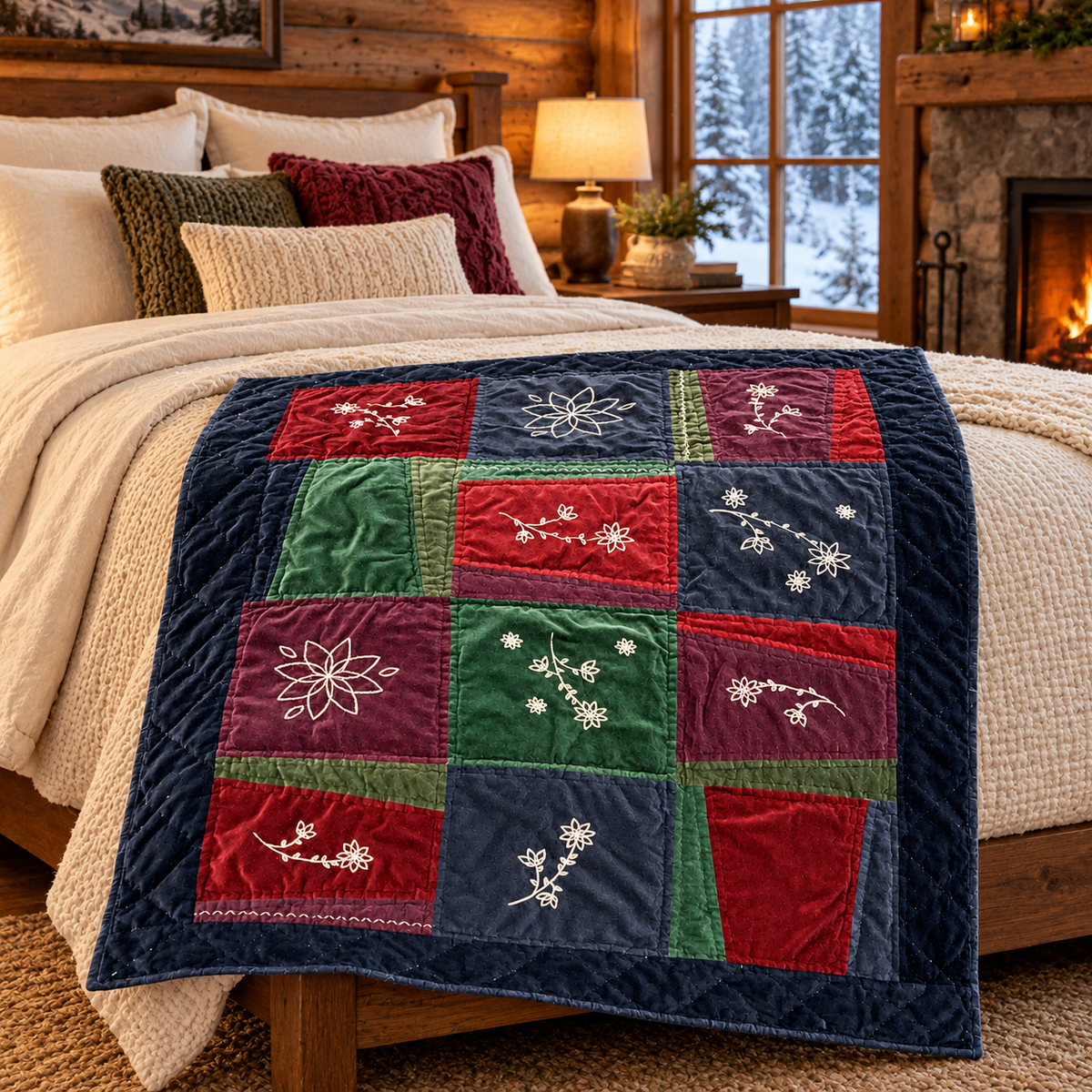Vintage Applewood Cottage Velvet Patchwork Throw – 58 x 49 Inch