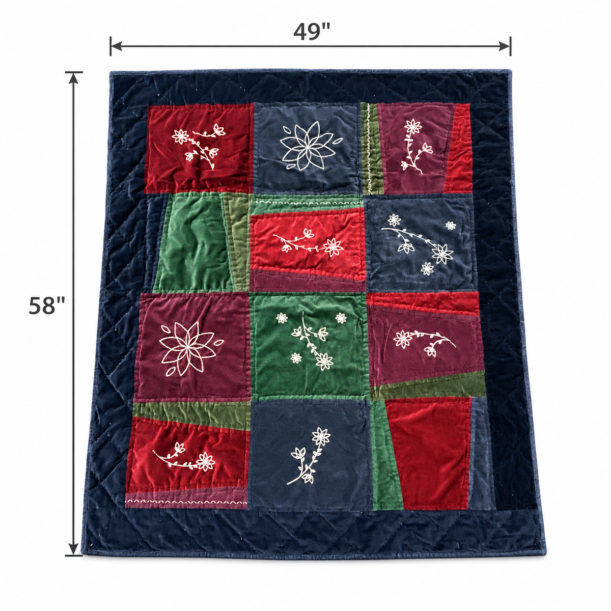 Vintage Applewood Cottage Velvet Patchwork Throw – 58 x 49 Inch