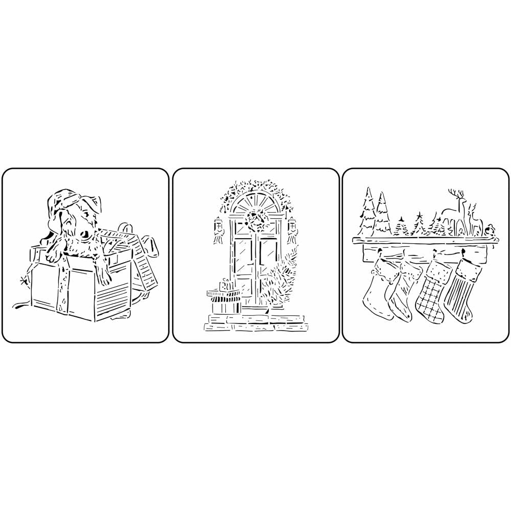 JRV Christmas Sketches 2 Stencil Set - Each is 9" x 9.4" Made in USA