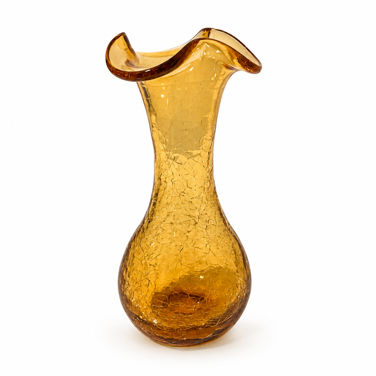 Vintage 7 Inch Amber Hand-Blown Crackle Glass Vase – Fall Decor