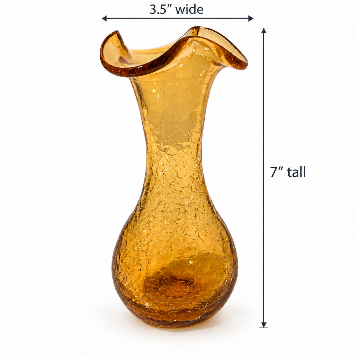 Vintage 7 Inch Amber Hand-Blown Crackle Glass Vase – Fall Decor