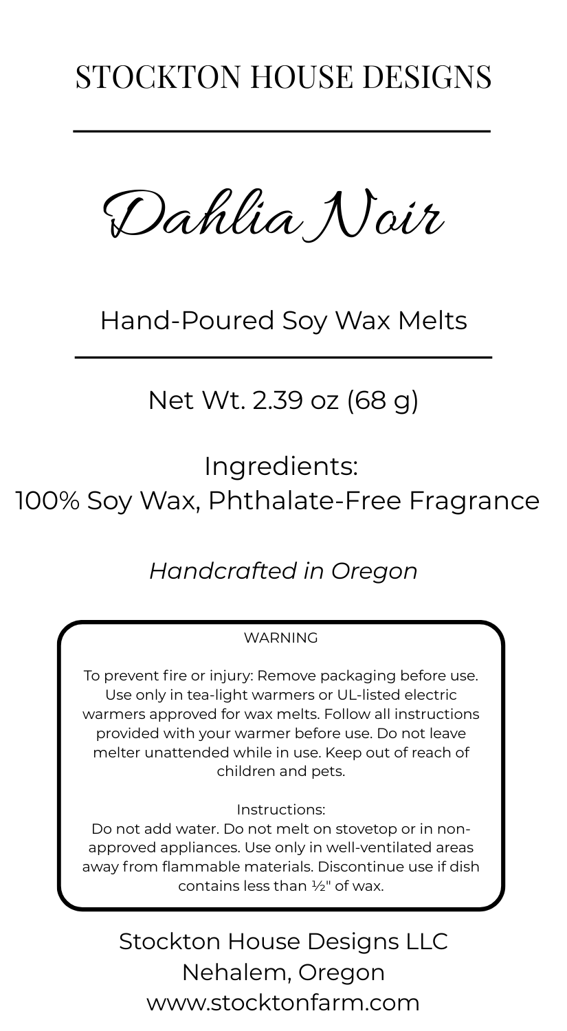 Dahlia Noir Soy Wax Melts - Dark Floral & Amber Luxury Home Fragrance