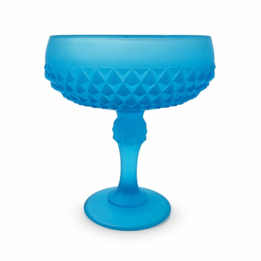 Vintage Indiana Glass Diamond Point Teal Satin Compote - Made in USA
