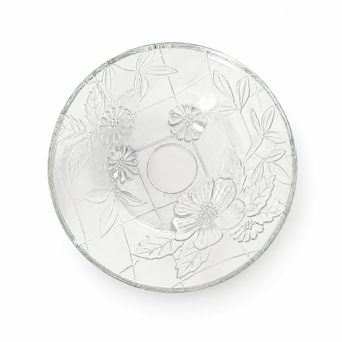 1980s First National Glassware Floral Embossed Bowl - Indonesia