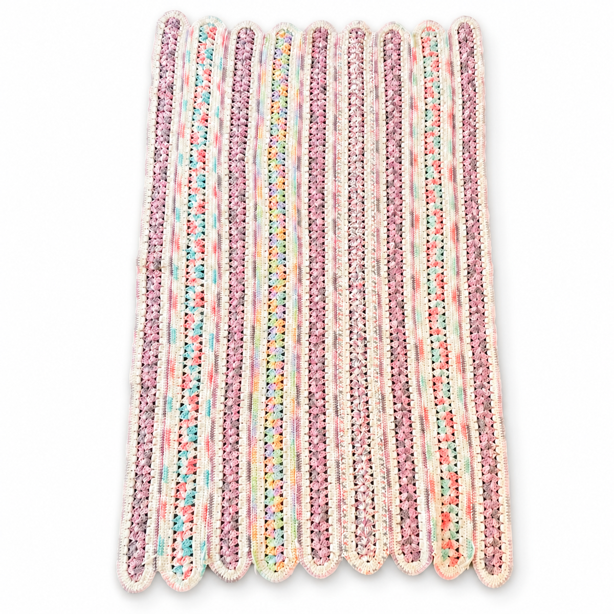 Vintage Handmade Pink Multicolor Crochet Throw – 64 x 37 Inch