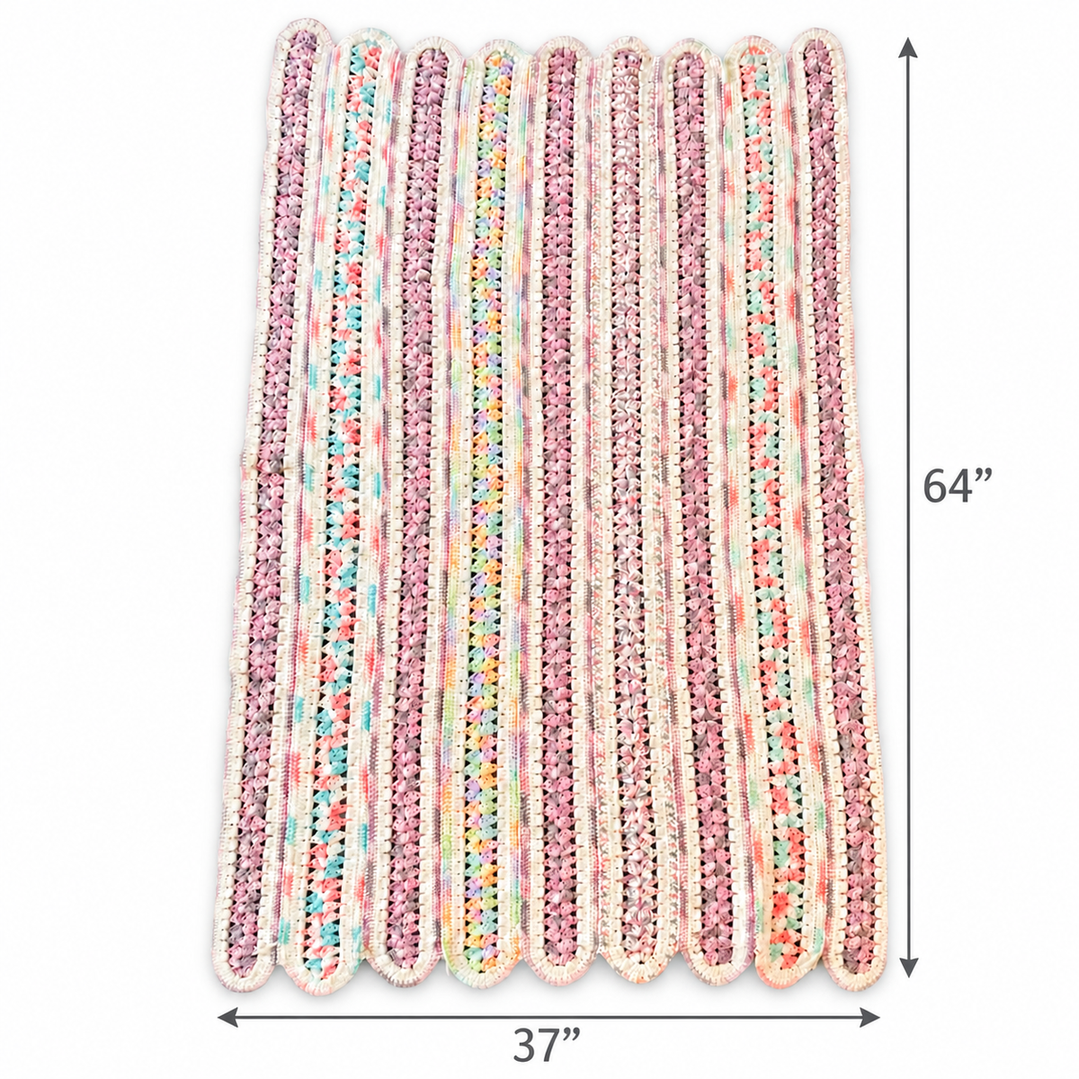 Vintage Handmade Pink Multicolor Crochet Throw – 64 x 37 Inch