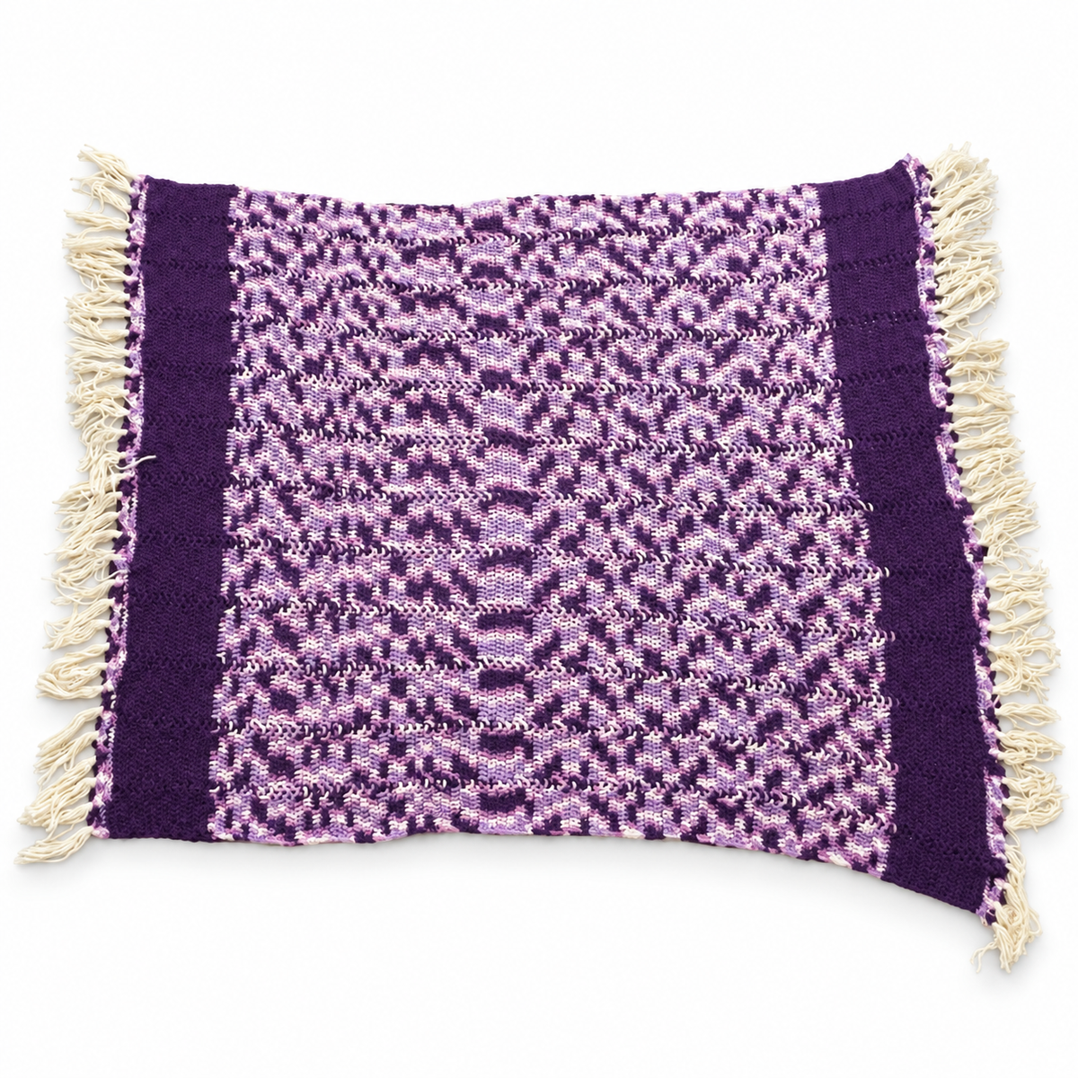 Vintage Handmade Purple and White Crochet Throw Blanket – 65 x 50 Inch