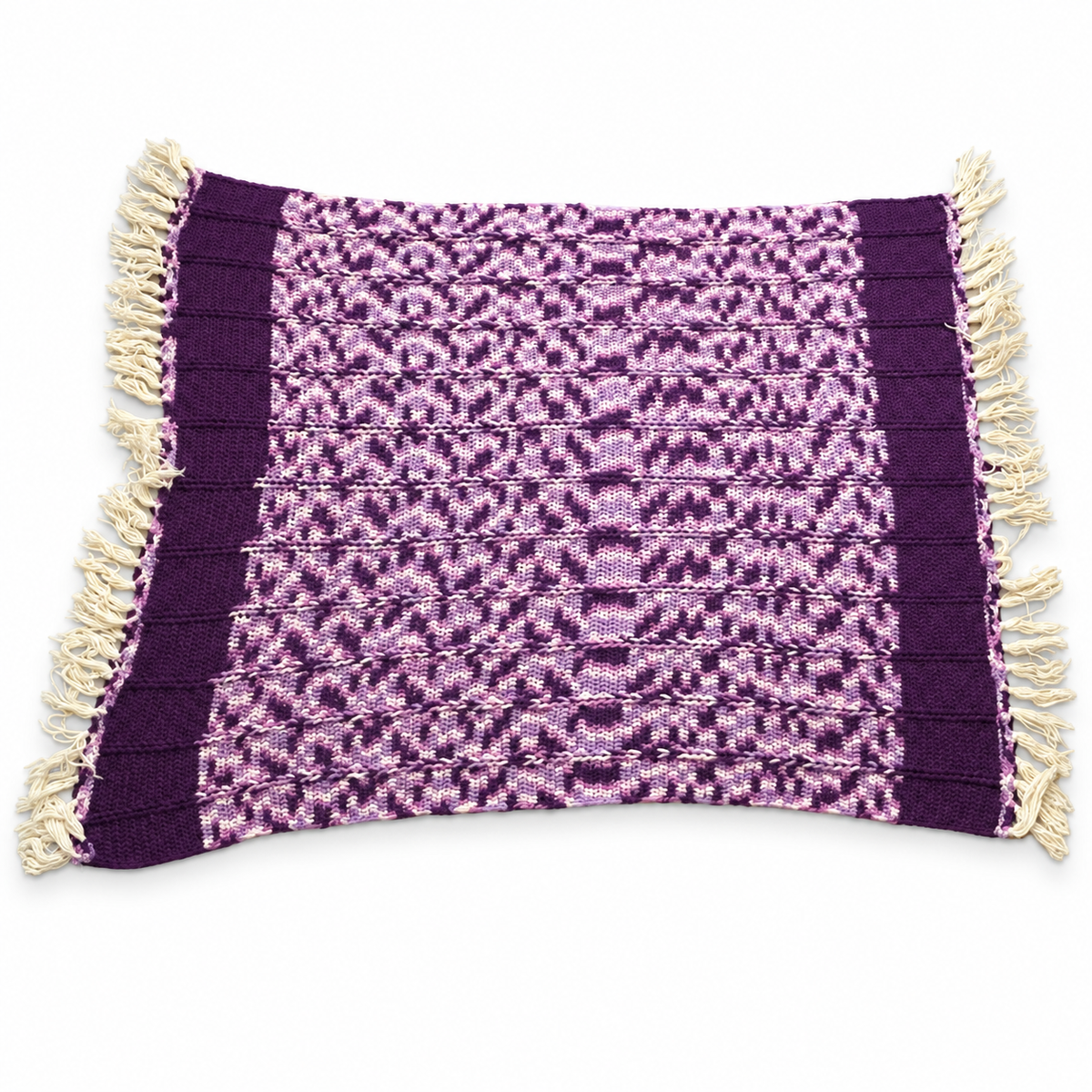 Vintage Handmade Purple and White Crochet Throw Blanket – 65 x 50 Inch