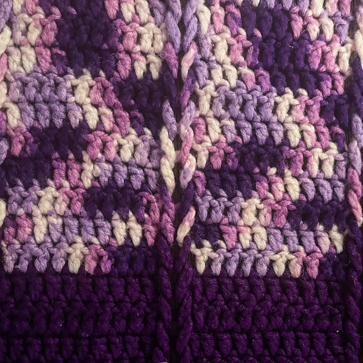 Vintage Handmade Purple and White Crochet Throw Blanket – 65 x 50 Inch