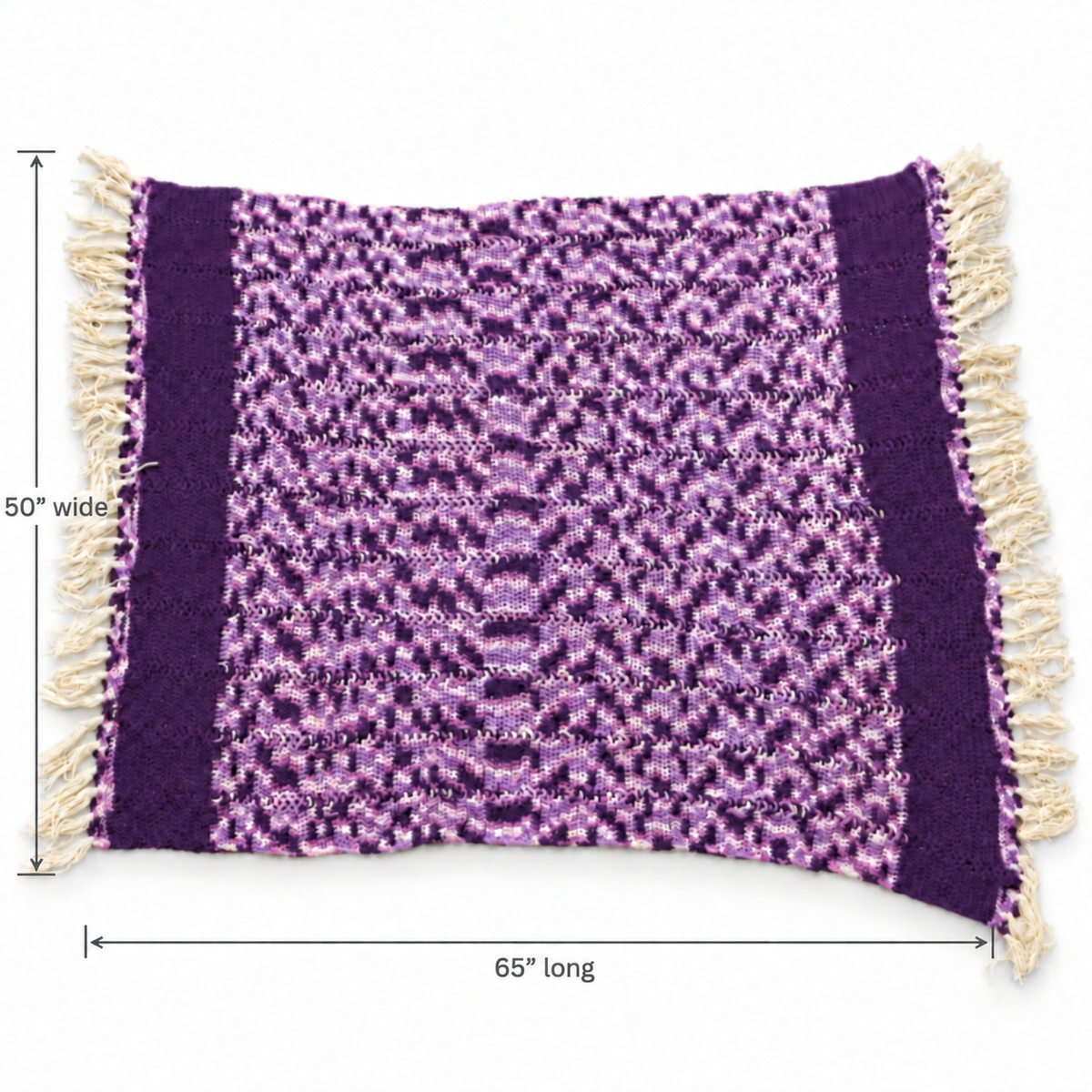 Vintage Handmade Purple and White Crochet Throw Blanket – 65 x 50 Inch