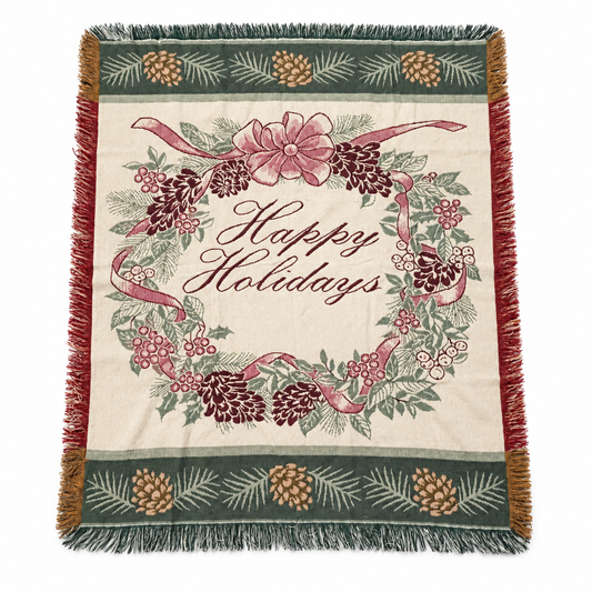 Vintage Holiday Jacquard Tapestry Throw Blanket – 58 x 48 Inch
