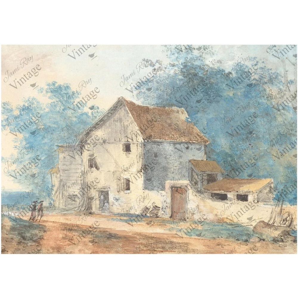 JRV Cottage Road A4 Rice Paper - Vintage Landscape 8.25" x 11.6"