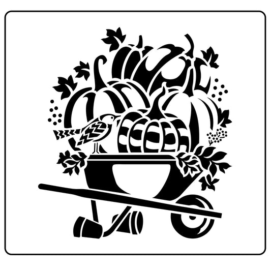 JRV Fall Wheelbarrow Stencil - 12.3"x11.5" Reusable Mylar Made in USA