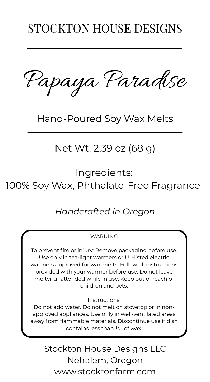 Papaya Paradise Soy Wax Melts - Handcrafted - Tropical Fruit Scent