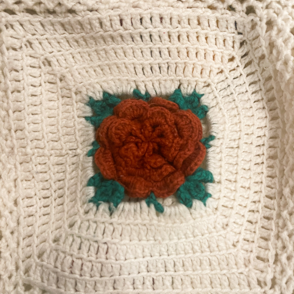 Vintage Handmade Patchwork Rose Crochet Throw Blanket – 63 x 54 Inch