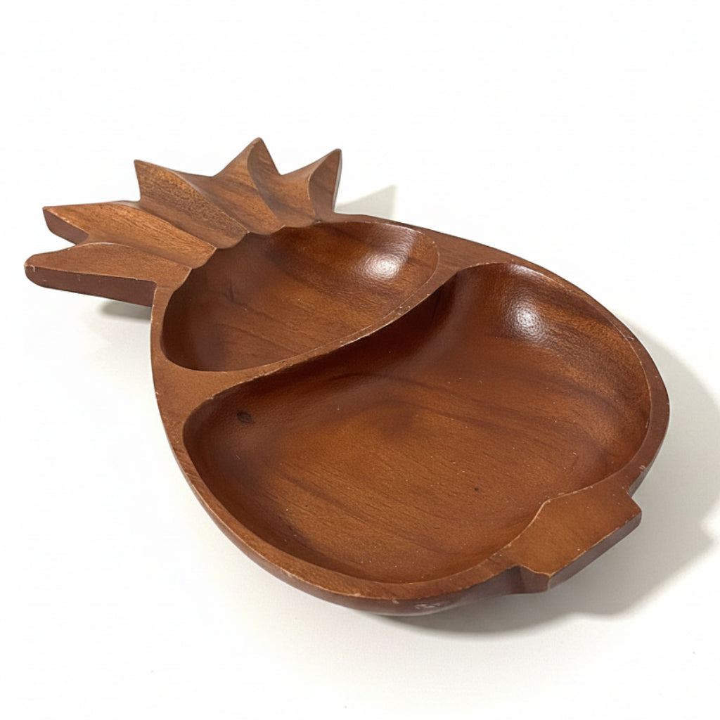 Vintage Wooden Pineapple Chip and Dip Tray - 1970 Hawaii Style Serving