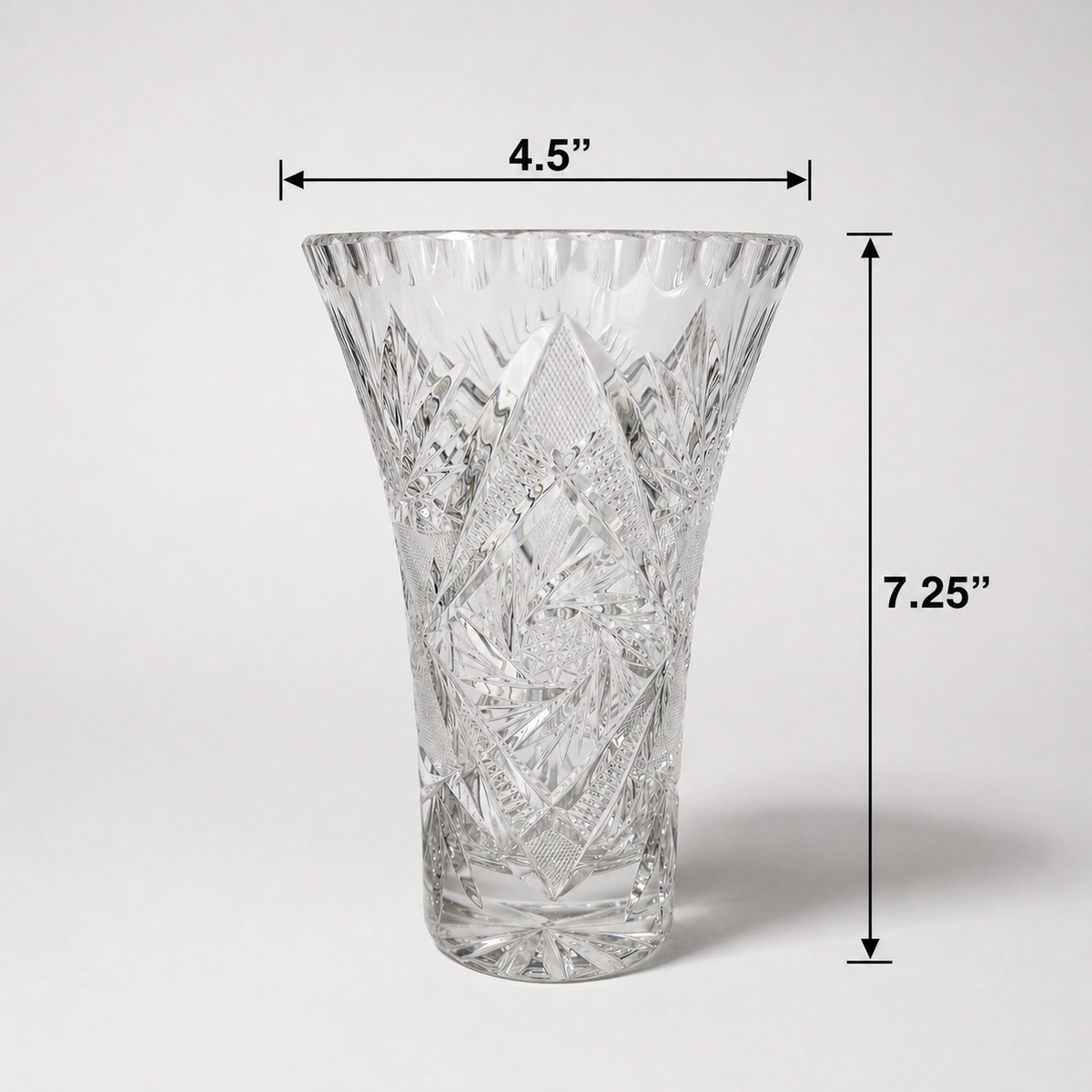 Cut Crystal Pinwheel Vase - Elegant Faceted Glass Decor 7.25" Tall