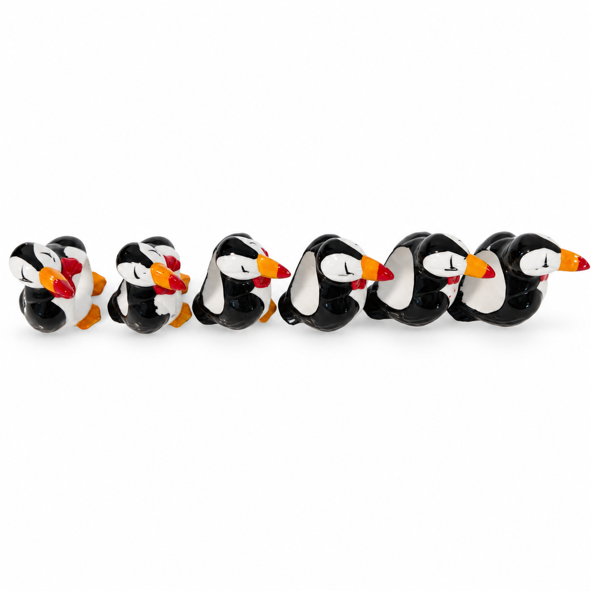Vintage Set of 6 Ceramic Puffin Napkin Rings – Made in Taiwan