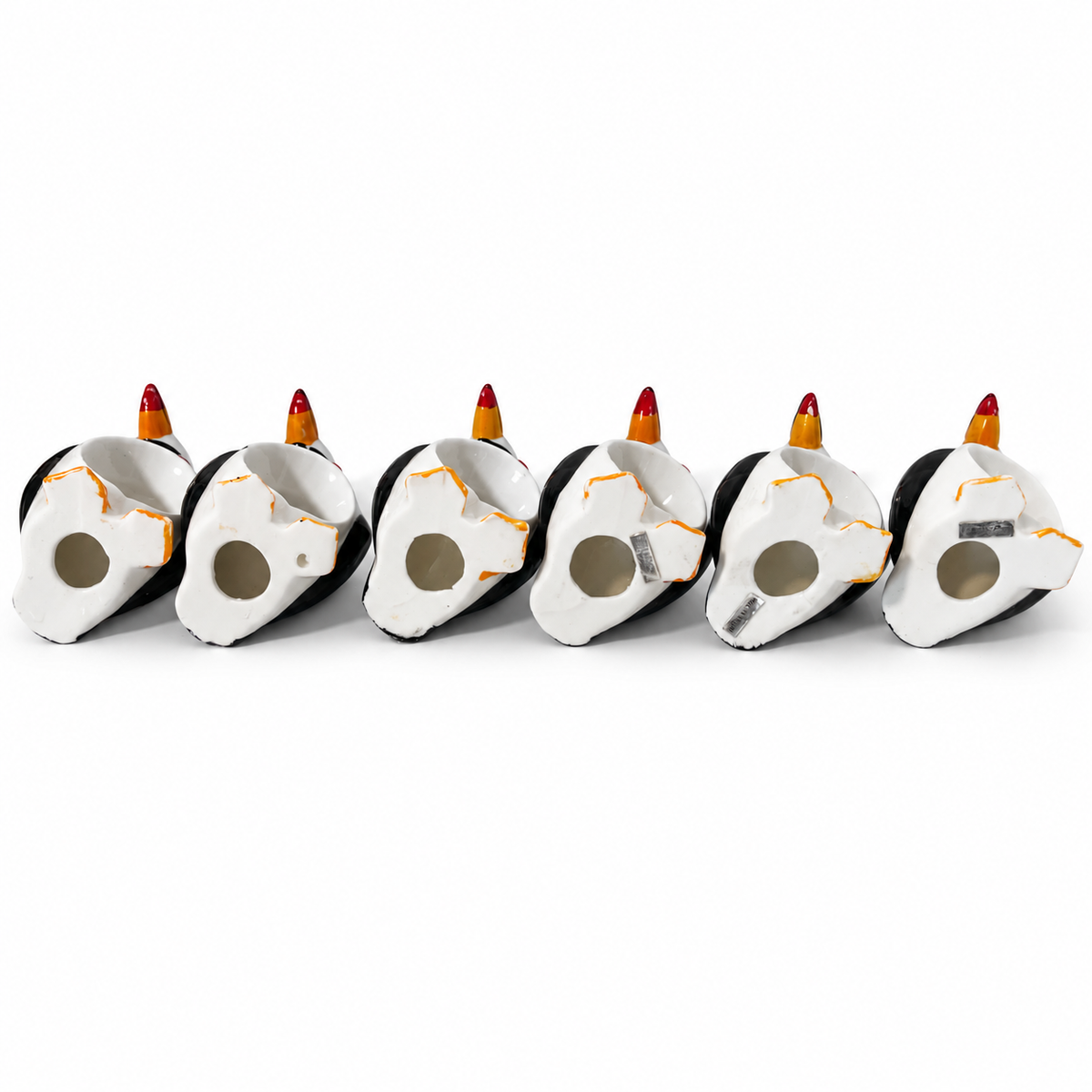 Vintage Set of 6 Ceramic Puffin Napkin Rings – Made in Taiwan