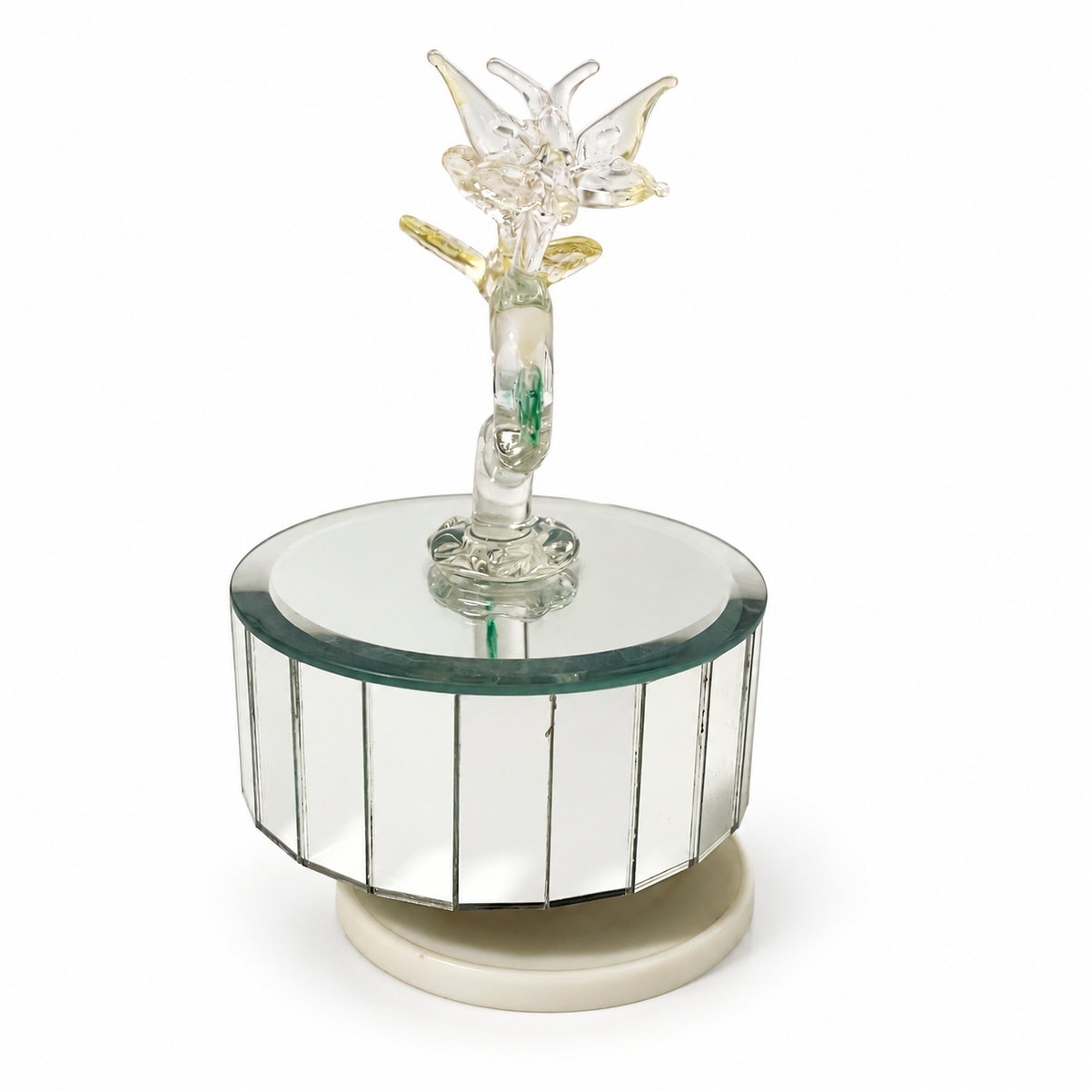 Vintage Glass Butterfly Carousel Music Box - Working Condition