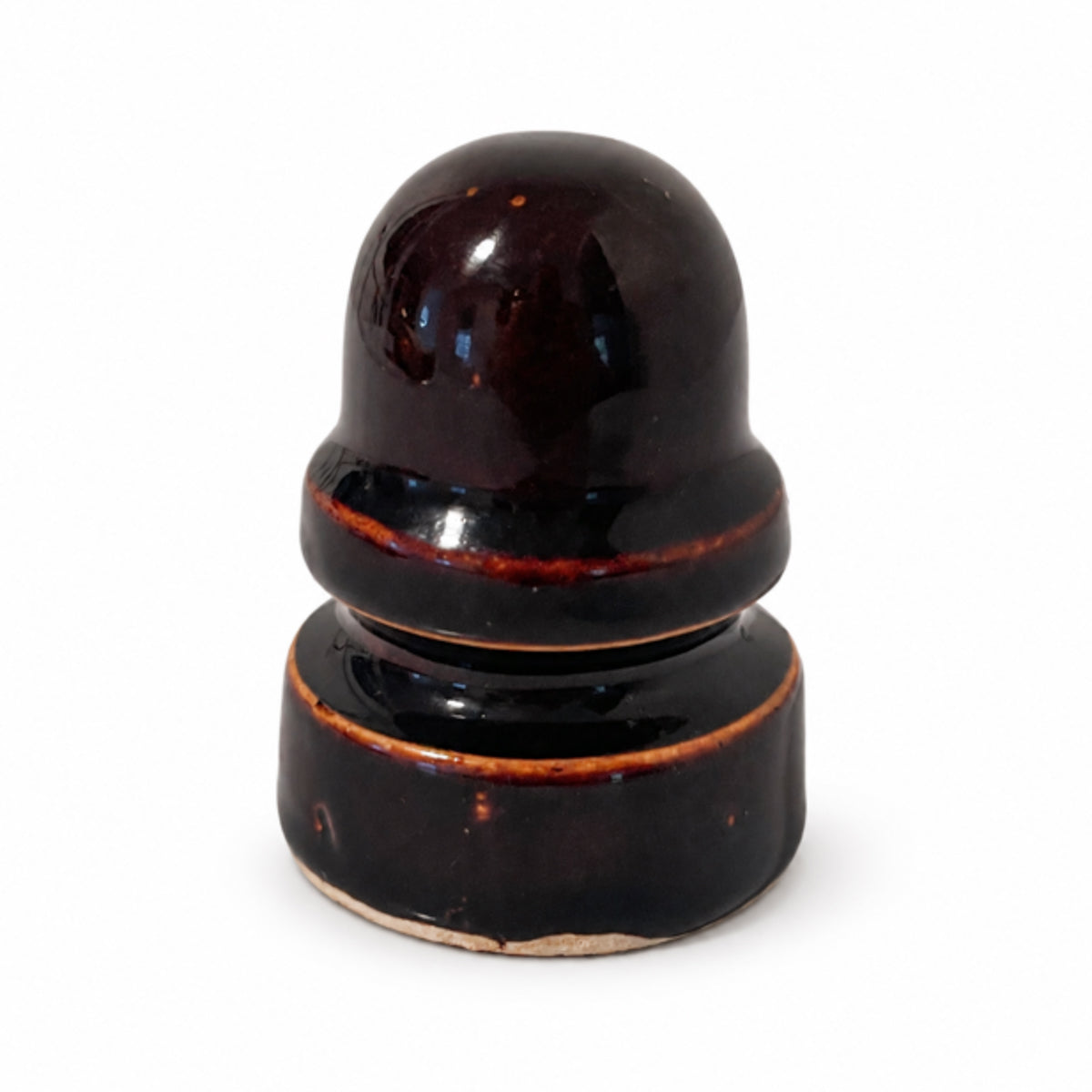 Vintage Brown Glaze Ceramic Electrical Insulator - Industrial Decor