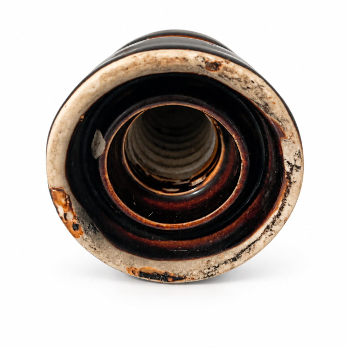 Vintage Brown Glaze Ceramic Electrical Insulator - Industrial Decor