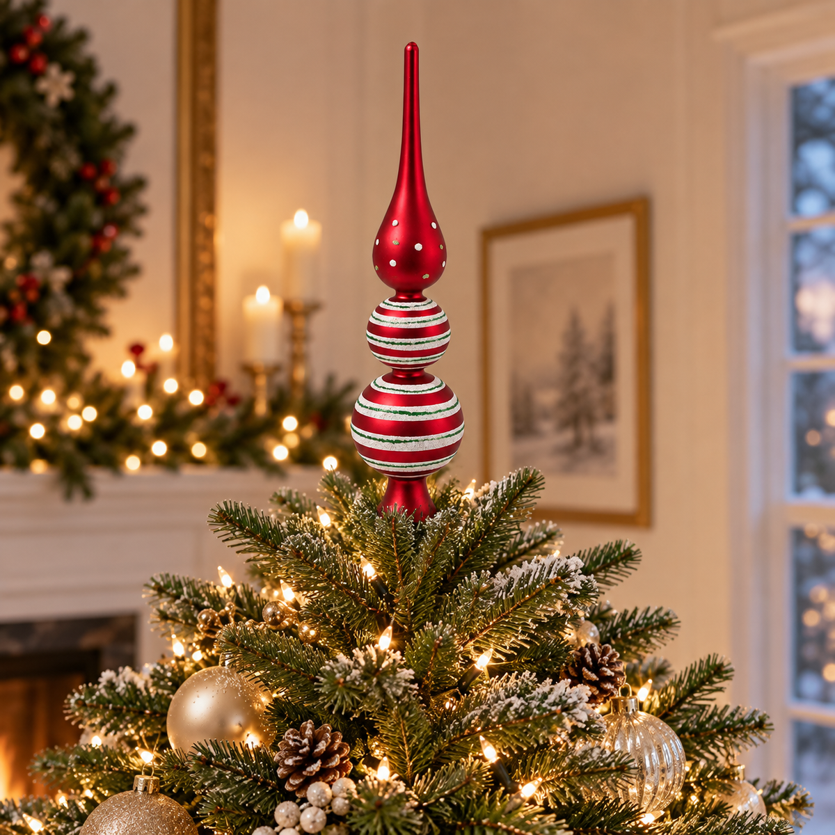 Holiday Inspirations Glass Christmas Tree Topper Finial – 12.5 Inch
