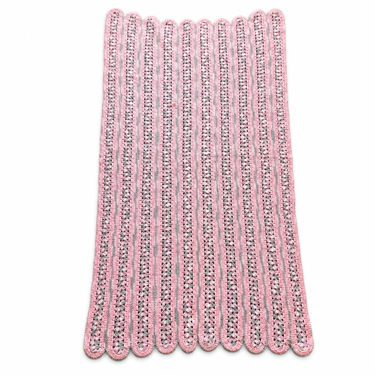 Vintage Handmade Pink and Gray Crochet Throw Blanket – 70 x 38 Inch