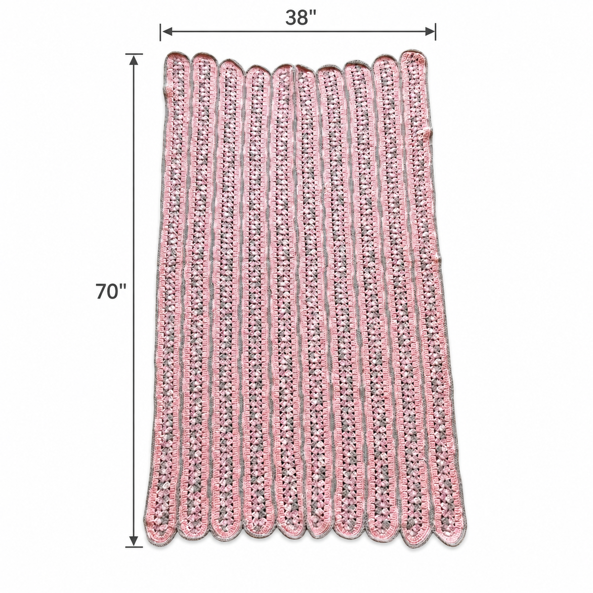 Vintage Handmade Pink and Gray Crochet Throw Blanket – 70 x 38 Inch