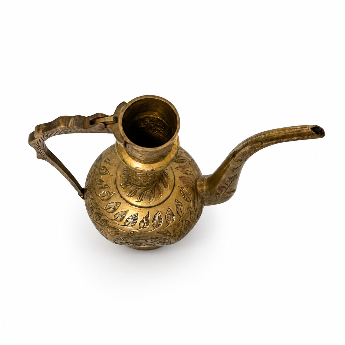 Vintage Etched Brass 5 Inch Aftaba - Crafted in India - Lots of Patina