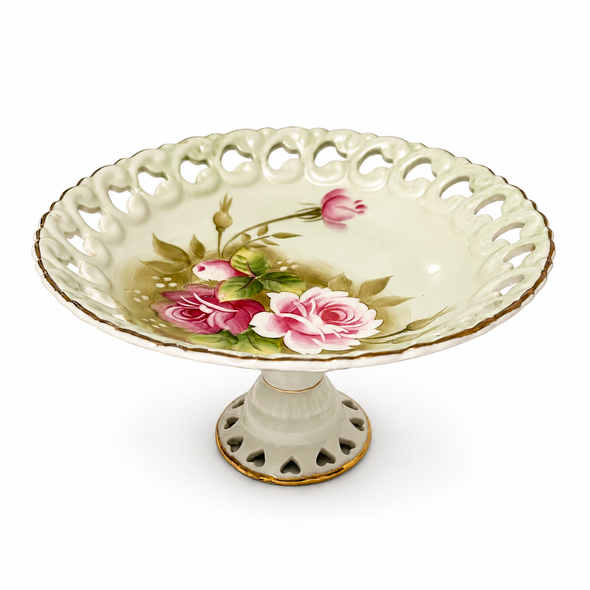 Vintage Lefton China Heritage Green Compote #2274 – Pink Roses