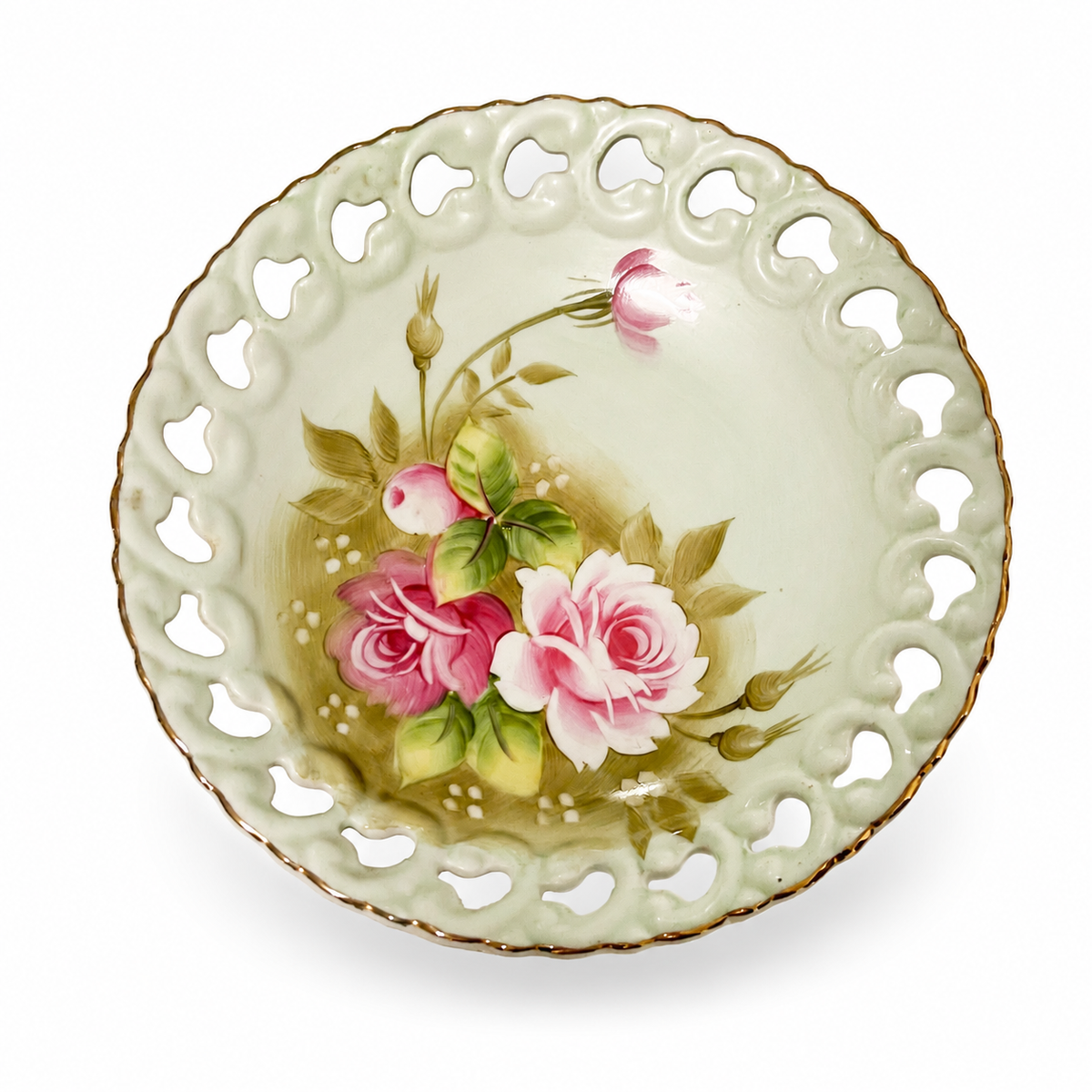 Vintage Lefton China Heritage Green Compote #2274 – Pink Roses