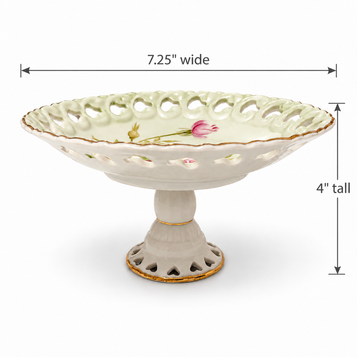 Vintage Lefton China Heritage Green Compote #2274 – Pink Roses