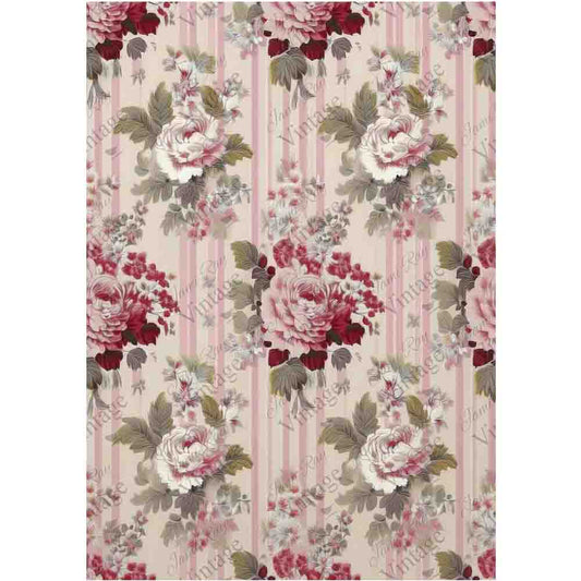 JRV Pink Rose Wallpaper A4 Rice Paper - Vintage Floral 8.25" x 11.6"