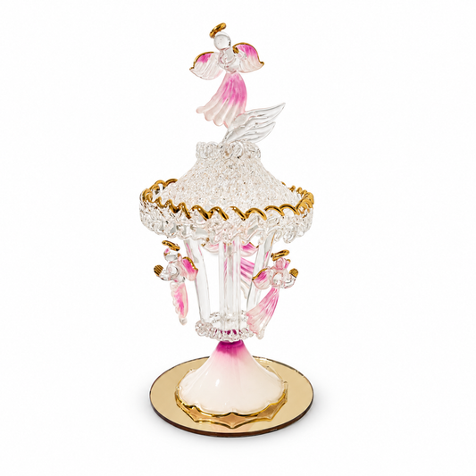 Vintage Spun Glass Angel Carousel Figurine 6.5" Tall – Pink and Gold