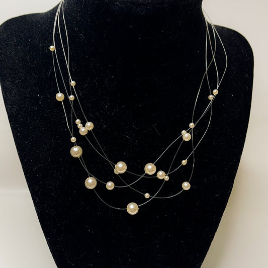 Multistrand Floating Pearl Necklace - Vintage
