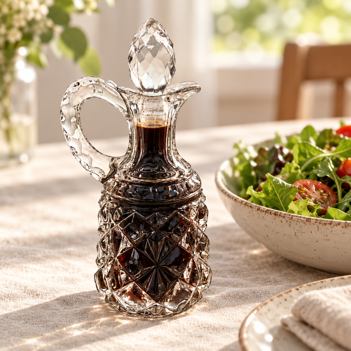 Vintage Pressed Glass Cruet with Stopper - Collectable Tableware