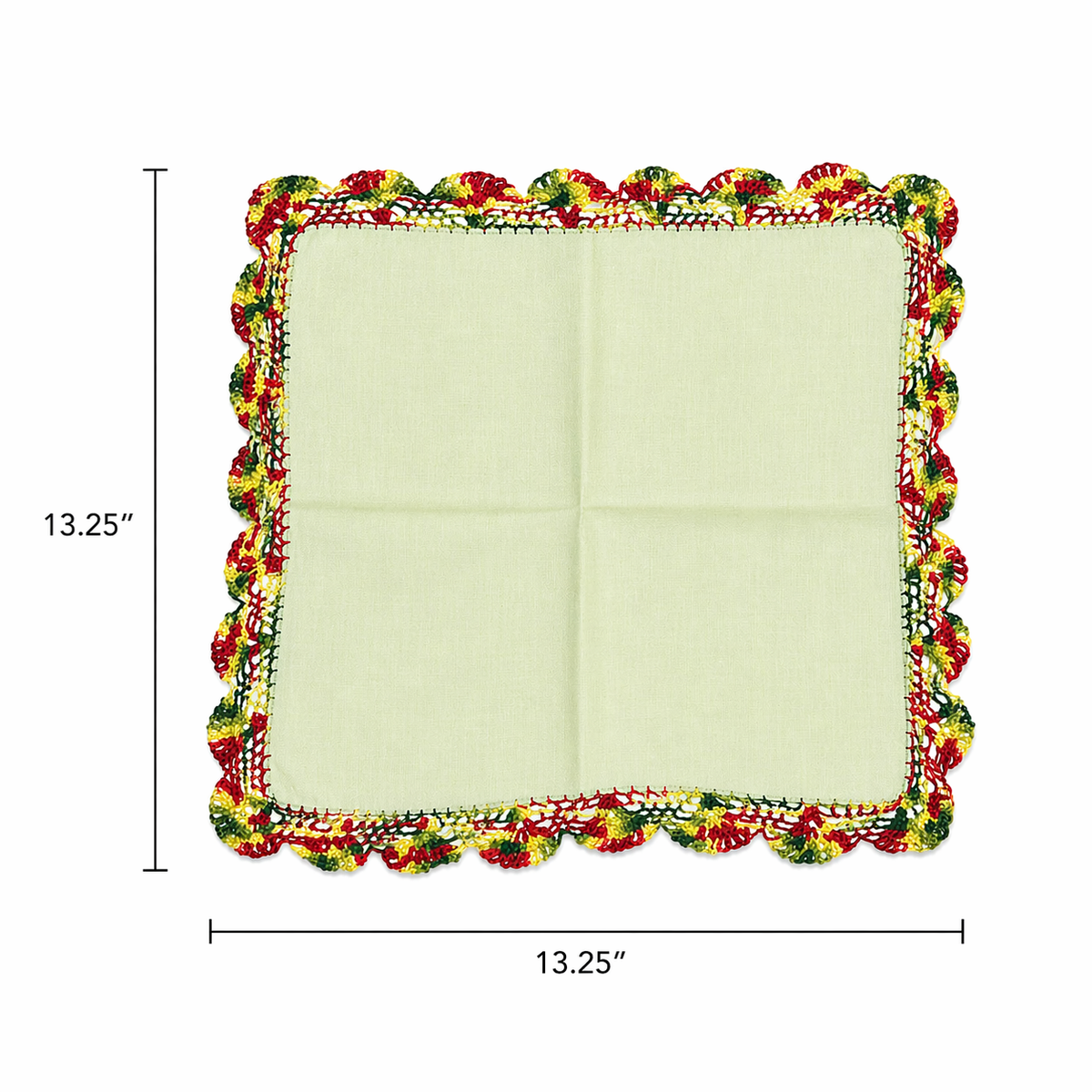 Vintage Green Linen Handkerchief with Crocheted Edge 13.25 Inch Square