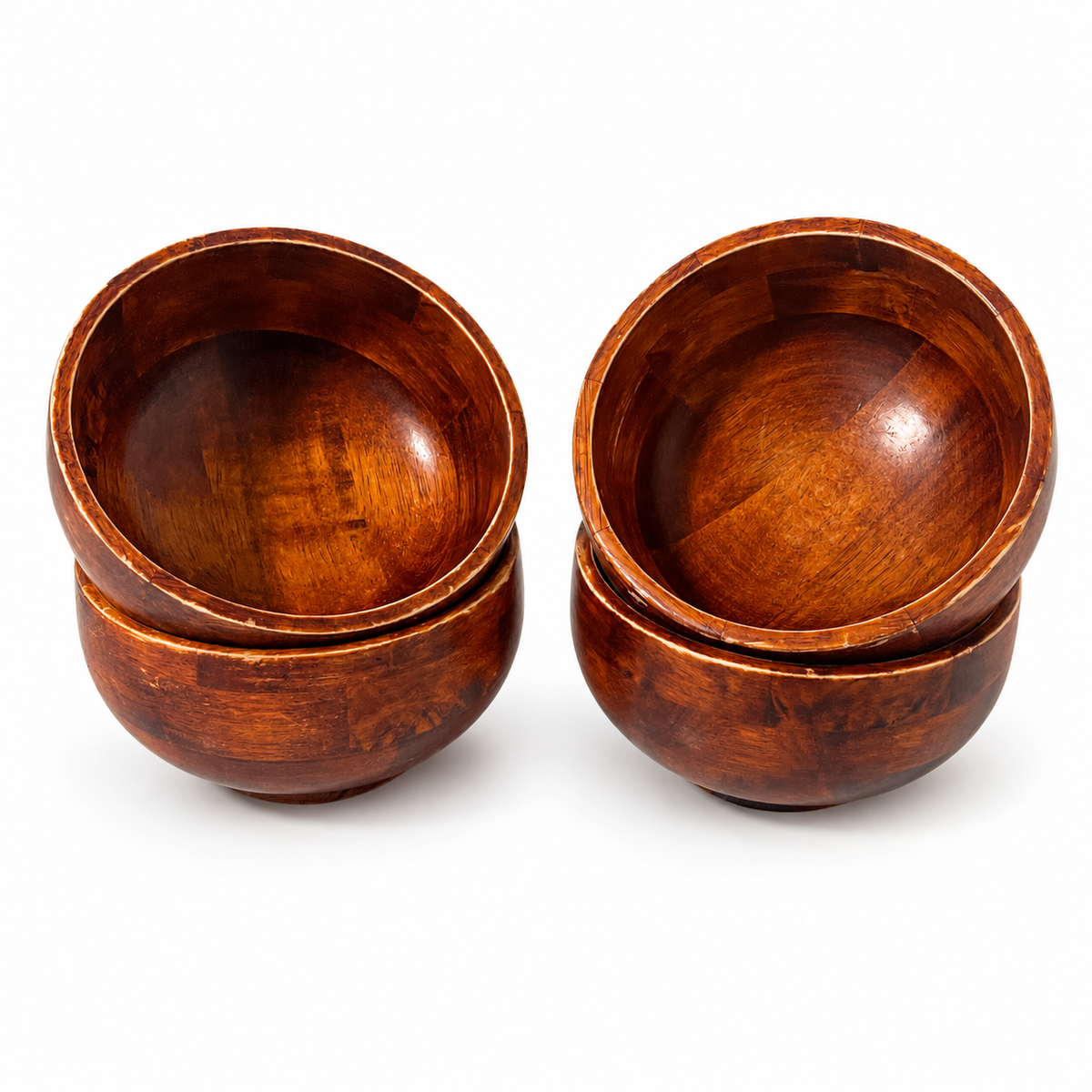 Vintage Wooden Salad Bowls Set of 4 - Rustic Farmhouse Tableware