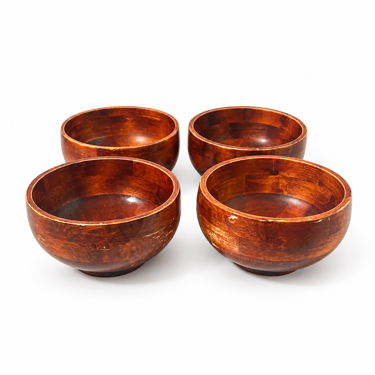 Vintage Wooden Salad Bowls Set of 4 - Rustic Farmhouse Tableware